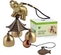 Green Thumbz Garden Wind Chimes Vintage Metal With Elephant & Fish Design For Fortune And Good Luck - Gold Finish