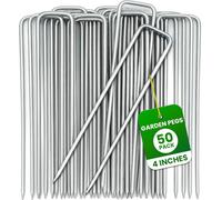 Green Thumbz Pack Of 50 U-Shaped Weed Control Membrane 4" Pegs - Galvanized Ground Stake Garden Anchors