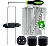 Green Thumbz Pack Of 50 U-Shaped Weed Control Membrane 6" Pegs - Galvanized Ground Stake Garden Anchors