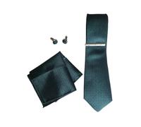 Green Tie Set Mens 5pc Stylish Necktie, Pocket Square, Cufflinks, Tie Pin Complete Tie Accessory Gift Kit Boxed Perfect (Green Flower)