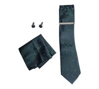 Green Tie Set Mens 5pc Stylish Necktie, Pocket Square, Cufflinks, Tie Pin Complete Tie Accessory Gift Kit Boxed Perfect (Classic Green)