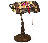 Green Tiffany Style Bankers Lamp with Pull Chain Switch Stained Glass Desk for Home Office Bedroom Study Reading Lamps
