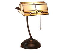 Green Tiffany Style Bankers Lamp with Pull Chain Switch Stained Glass Desk for Home Office Bedroom Study Reading Lamps
