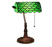Green Tiffany Style Bankers Lamp with Pull Chain Switch Stained Glass Desk for Home Office Bedroom Study Reading Lamps