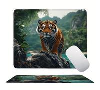 Green Tiger Mouse Mat 20 x 15 cm Ultra Thin, with Stitched Edges Office Mouse Pad, Non-Slip Rubber Base, Waterproof & Washable, Home Desk Accessories, Aesthetic with Design Mousepad 200x150mm s0z-111