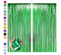 Green Tinsel Curtain Party Backdrop,2pcs 3.2ft x 6.5ft Foil Curtain Christmas Decorations,Green Foil Fringe Streamers Metallic Tinsel Door Hanging Foil Flow Silk Streamers for Christmas Holiday Party