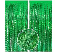 Green Tinsel Foil Fringe Curtains Wavy Backdrop for Parties Sparkle Metallic Wavy Foil Fringe Backdrop Curtain for Party Decorations Photo Booth Props for Birthday Graduation Wedding