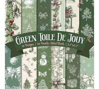 Green Toile De Jouy Christmas Scrapbook Paper Craft Pad: 12 Rustic Designs, 36 Double-Side Sheets Printed on 8.5"x8.5" Size Paper. Perfect for X'mas ... Collage, Decoupage, Gift Wrapping, DIY Etc.