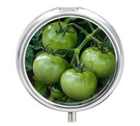 Green Tomatoes Image Pill Box Waterproof Portable Medicine Pill Case Moisture Proof Metal Travel Pill Box with 3 Compartment Medicine Case