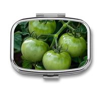 Green Tomatoes Image Pill Case with 2 Compartment, Pill Organizer Portable Square Pill Box,Vitamin Pill Organizer for Pocket Purse and Travel