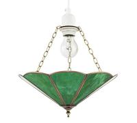 Green Toned Chic Tiffany Glass Easy Fit Pendant Lamp Shade with Rustic Antique Brass Metal Chains | 30cm x 17cm by Happy Homewares