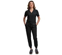 Green Town Scrubs for Women Scrub Set - Jogger Pant and Tuck-in V-Neck Top, 5 Pockets, Yoga Waistband, Nursing Uniform, Black, XXL Petite