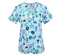 Green Town Women's Performance V-Neck Medical Scrub Stretch Tops, Medium, Sea Blue, Green,sea Blue, M