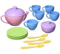 Green Toys Tea Set, Pink 4C - 17 Piece Pretend Play, Motor Skills, Language & Communication Kids Role Play Toy. No BPA, phthalates, PVC. Dishwasher Safe, Recycled Plastic, Made in USA.