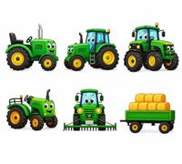 Green Tractor Cupcake Toppers, 6.6x7.1 cm, Farm Theme