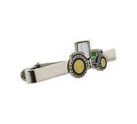 Green Tractor Enamel Tie Clip, Silver Farm Design, 5.5cm, Includes Gift Box