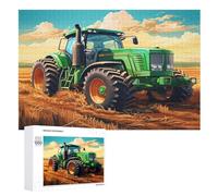 Green Tractor Wooden Jigsaw Puzzles 1000 Piece Puzzle For Adults. Challenging To Complete But Fun And Humorous Jigsaws （75×50cm）