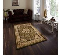 Green Traditional Easy To Clean Bordered Floral Rug For Dining Room-150Cm (Circle)