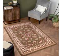 Green Traditional Easy To Clean Floral Bordered Rug For Dining Room-160Cm X 230Cm