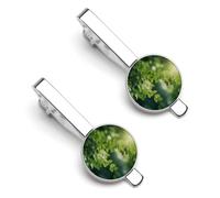 Green Tree Background 2 Pcs Tie Clips for Men Necktie Tie Bar