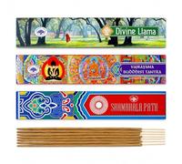 Green Tree Buddhist Incense Sticks Gift Set, Divine Llama, Vajrayana Buddhist Tantra & Shambhala Path, 3 x 15g Premium Masala Boxes, 36 Sticks