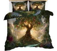 Green Tree Duvet Cover Sets Fantasy Natural Landscape Girls Bed Set King Size Mountain Waterfall Forest Teen Girl Bedding Set Wildflower Tropical Plants Comforter Covers Quilt Cover & Pillowcase