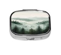 Green Tree Forest Pattern Pill Case Pill Box Travel Pill Organizer Small Square Medicine Box for Purse & Pocket Gifts