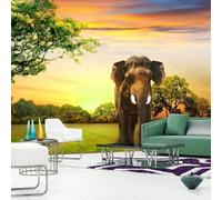 Green Tree Grass Animal Elephant Modern 3D Wallpaper Premium Textured Silk Neutral Tones Material Ideal for Living Room Bedroom-350cm×256cm
