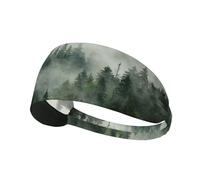Green Tree Landscape Print Non-Slip Elastic Running Headband, Sweat Absorbing Stretchy Hair Bands For Gym Yoga, Soft Skin-Friendly Foldable Workout Headband