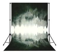 Green Tree Misty Landscape Print Portable Photo Backdrop 5x7ft Background Drop For Photo Photoshoot Backdrop For Content Creator