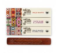 Green Tree Native Soul Incense Smudge Sticks, Palo Santo, White Sage & Lavender, 3 Boxes, 30 Sticks with Wooden Ash Catcher