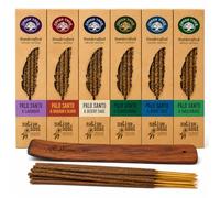 Green Tree Native Soul Palo Santo Smudge Incense Sticks Set with JRose Flat Wooden Burner - 6 Pack Assorted Fragrance - Lavender White Sage Sweetgrass Desert Sage Sacred Herbs Dragon’s Blood