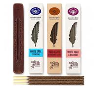 Green Tree Native Soul Sacred Cleansing Incense Gift Set, White Sage, Palo Santo & Dragon's Blood, Wild Rose, with Carved Wooden Holder