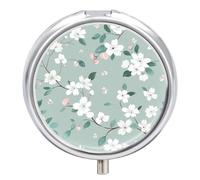 Green Tree Pattern Pill Box - 3 Compartment, Round Metal Pill Case with Mirror, Portable Medicine Holder for Purse/Wallet/Travel