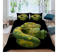 Green Tree Python Printed King Duvet Cover Set Reptiles Bedding Set Ultrasoft Microfiber Quilt Cover 220x230 cm with Zipper and 2 Pillowcases for Double Bed O-2925