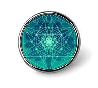 Green Tree with Sacred Geometry Symbols Elements Shiny Circle Star Round Brooch Pin, Unisex Smooth Lapel Tie Pin, Lightweight Badge Jewelry Crafts Decor for Costume Accessory Men Women