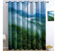 Green Trees and White Clouds Small Blackout Curtains Natural Landscape 3D Short Eyelet Thermal Insulated Curtains for Small Windows Kitchen 2 Panels Soundsproof Drapes W 29.5" x L 65" A.435