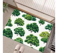 Green Trees Door Mats Indoor 45 X 75 Cm, Machine Washable Inside Door Mat, Pastoral Style Doormats, Absorbent Entrance Rug, Anti-Slip Floor Mats For Front Rear Doors (White)