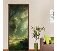 Green Trees Door Stickers for Interior Doors Woodland Landscape 3D Door Sticker Murals Decals Wallpaper Self Adhesive Waterproof Poster for Bedroom Living Bathroom 77x200 cm A-1982