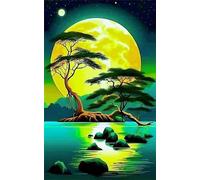 Green Trees Lake Diamond Art Kits,5D Diamond Painting Kits for Adults,DIY Full Round Drill Diamond Painting Kits for Beginners Rhinestone Embroidery Picture Art for Home Decor 80x170 cm