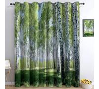 Green Trees Small Blackout Curtains Natural Landscape 3D Short Eyelet Thermal Insulated Curtains for Small Windows Kitchen 2 Panels Soundsproof Drapes W 29.5" x L 65" A.460