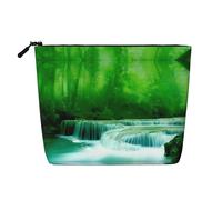 Green Trees Small Waterfalls Printed Single-Layer Cosmetic Bag Faux Linen Material Large Capacity Coin Purse Travel and Business Trip Essential