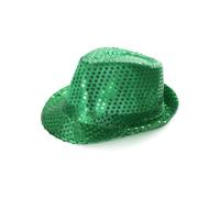 Green Trilby Hat - Green Sequin Fedora Hat 1920's Gangster Fancy Dress Unisex Accessory - Perfect for Sporting Events, Dance Shows, Parties and Fancy Dress Events - Pack of 1