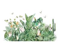 Green Tropical Assorted Leaves Decals Removable PVC Wall Stickers - Living Room Bedroom Office Home Decorations,Cat playing