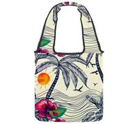 Green Tropical Forest Palm Leaves Canvas Tote Bag for Women, Reusable Grocery Shopping Cloth Bag with Wide Handle