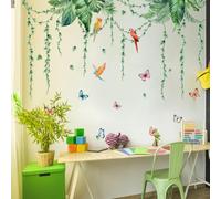 Green Tropical Jungle Leaves Wall Decals, Green Plants Wall Stickers, Palm Leaf Hanging Vines for Bedroom, Living Room, Sofa, TV Background & Office Wall Deco