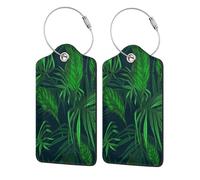 Green Tropical Jungle Plant Printed,Luggage Tags Pu Leather Name Tag Travel Suitcase Identifier ID Tags Durable Luggage Label 2 pcs