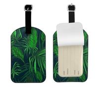 Green Tropical Jungle Plant Printed,Luggage Tags Pu Leather Name Tag Travel Suitcase Identifier ID Tags Durable Baggage Label 2 pcs