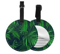 Green Tropical Jungle Plant Printed,Luggage Tags Pu Leather Name Tag Travel Suitcase Identifier ID Tags Durable Baggage Label 2 pcs