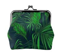Green Tropical Jungle Plant Printed, PU Leather Coin Purse, Small Wallets, Change Pouch with Kiss Lock Clasp Buckle, Change Purse